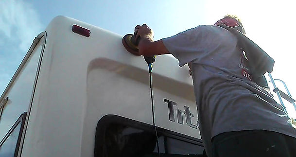 3step on 35'fifth-wheel Compound Swirl Removal and Wax to seal